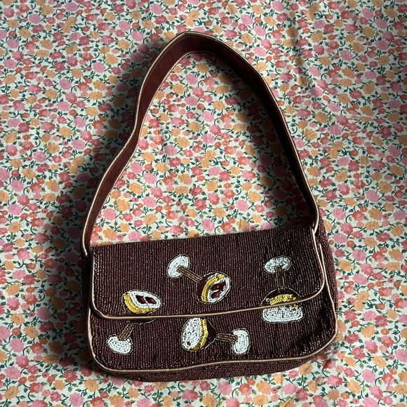 T.J.Maxx Handbags - Brown Beaded Espresso Martini Shoulder Bag